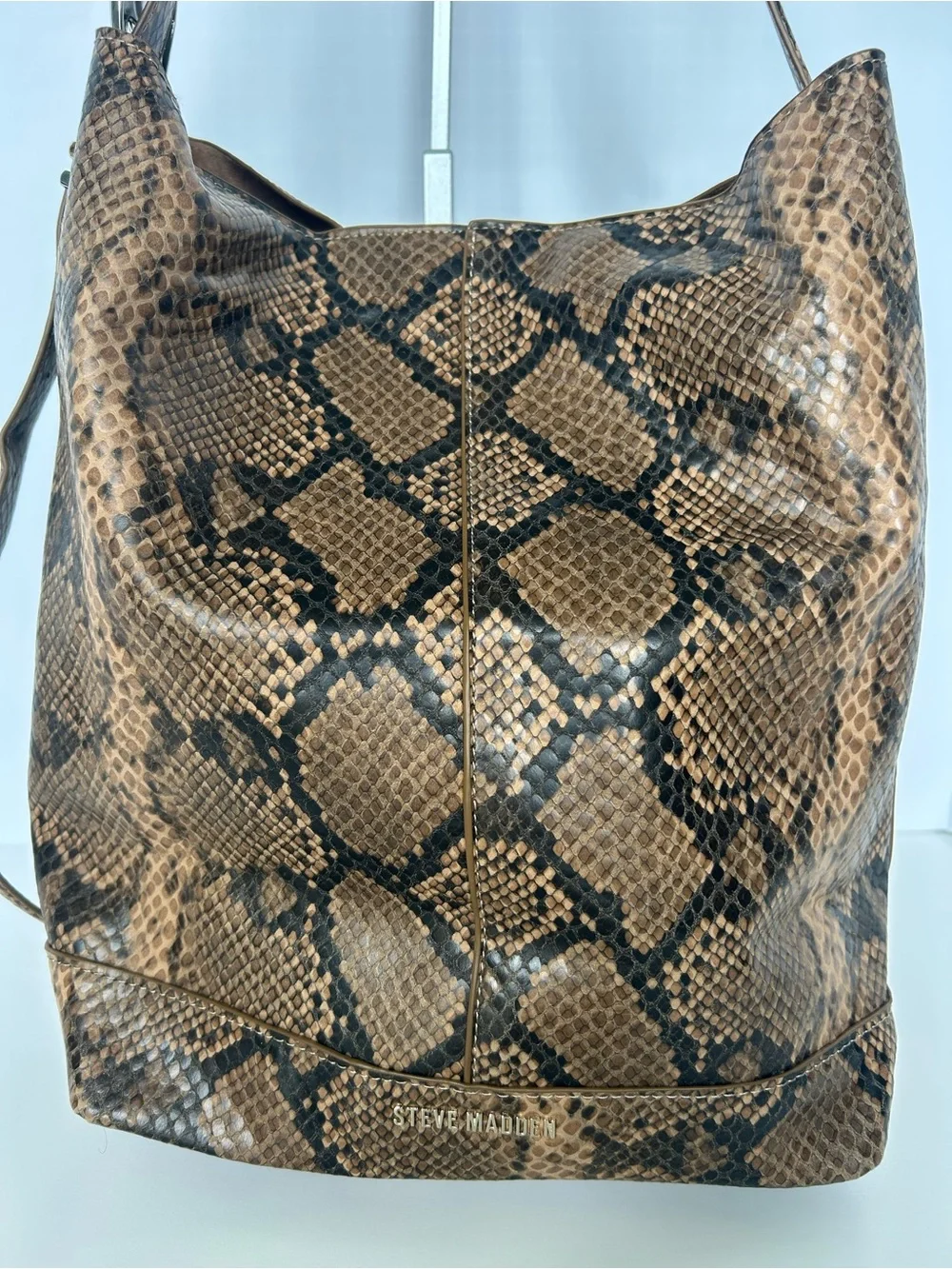 Steve Madden Brown Snake-Print Slouch Hobo Bag